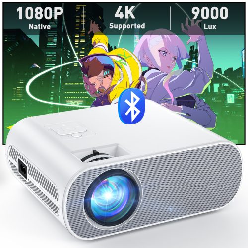 Native 1080P Projector with Wifi and Bluetooth，Support 4K，Auto Focus，keystone，Bult-in Speaker